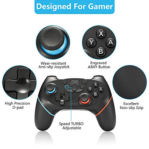 SPGOOD Mandos inalámbrico para Nintendo Switch, Bluetooth Wireless Mando Pro para Nintendo Switch/Switch Lite, Switch Remote Controller Gamepad con Turbo Dual Shock Gyro 6 ejes Somatosensory