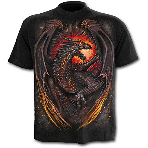 Spiral Dragon Furnace Hombre Camiseta Negro S, 100% algodón, [Effekte/Besonderheiten] + Regular