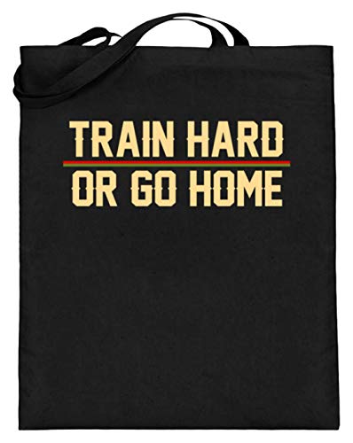 Spiritshop Train Hard Or Go Home - Bolsa de yute para entrenar a casa o al gimnasio, deportistas, mujeres, hombres, gimnasio (con asas largas), color Negro, talla 38cm-42cm Spiritshop Train Hard Or Go Home - Bolsa de yute para entrenar a casa o al gimnasio, deportistas, mujeres, hombres, gimnasio (con asas largas), color Negro, talla 38cm-42cm