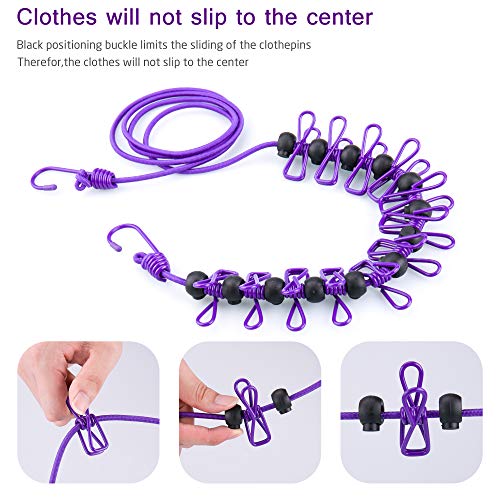 Splaks Portátil Tendedero,Elástico Ajustable Retráctil Cuerda de Ropa con 12clips,Hebillas de Posicionamiento Negro 13pcs,al Aire Libre y para Viajes de Campamento Senderismo, 2pack(Azul, Morado) Splaks Portátil Tendedero,Elástico Ajustable Retráctil Cuerda de Ropa con 12clips,Hebillas de Posicionamiento Negro 13pcs,al Aire Libre y para Viajes de Campamento Senderismo, 2pack(Azul, Morado)