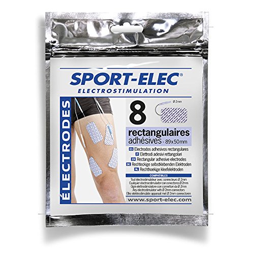 Sport-Elec - Electrodos rectangulares (8 Unidades, 89 x 50 mm), Color Azul y Blanco