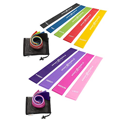 sport2people Juego de Bandas de Ejercicio con 2 Libros electrónicos de Ejercicios para fortalecimiento Muscular y Fisioterapia – Mini Fitness Bandas para glúteo, Cadera y piernas (4 Set Pink)