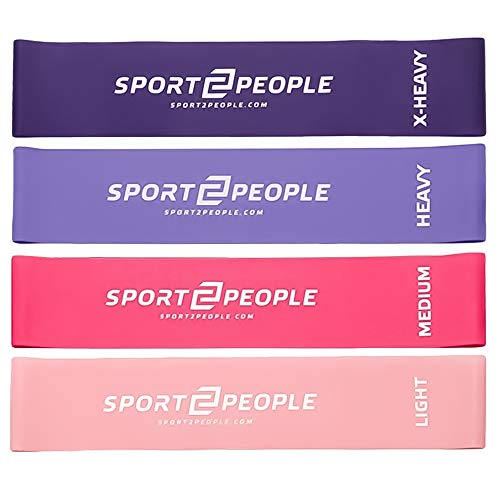 sport2people Juego de Bandas de Ejercicio con 2 Libros electrónicos de Ejercicios para fortalecimiento Muscular y Fisioterapia – Mini Fitness Bandas para glúteo, Cadera y piernas (4 Set Pink)