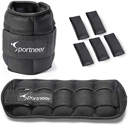 Sportneer - Juego de 2 Pesas para Tobillo y muñeca (454 g hasta 3,18 kg), Color Negro