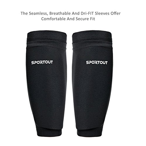 Sportout - Espinilleras de fútbol para niños y jóvenes con Mangas elásticas, Ofrece una protección Integral para Sus piernas (Negro, L) Sportout - Espinilleras de fútbol para niños y jóvenes con Mangas elásticas, Ofrece una protección Integral para Sus piernas (Negro, L)