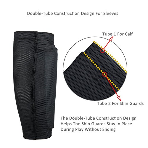 Sportout - Espinilleras de fútbol para niños y jóvenes con Mangas elásticas, Ofrece una protección Integral para Sus piernas (Negro, L) Sportout - Espinilleras de fútbol para niños y jóvenes con Mangas elásticas, Ofrece una protección Integral para Sus piernas (Negro, L)