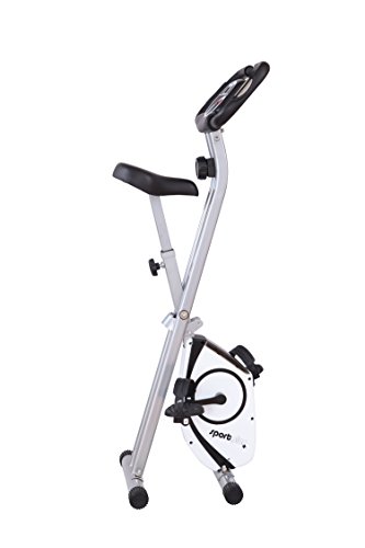 SportPlus X-Bike – Bicicleta Estática con Monitor de Frecuencia Cardíaca – Sistema de Frenos Magnético con 8 Niveles de Resistencia – Max. Peso de Usuario 100 kg – Plegable