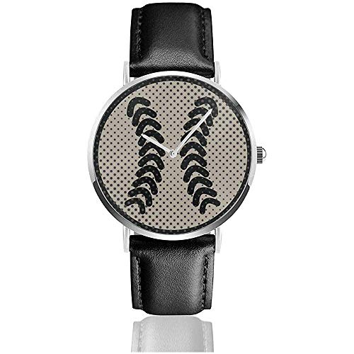 Sports Ball for The Game of Baseball Women Men 's Fashion Watch Correa de Cuero PU Casual Reloj de Pulsera Negro