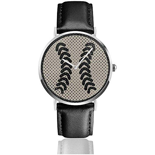 Sports Ball for The Game of Baseball Women Men 's Fashion Watch Correa de Cuero PU Casual Reloj de Pulsera Negro Sports Ball for The Game of Baseball Women Men 's Fashion Watch Correa de Cuero PU Casual Reloj de Pulsera Negro