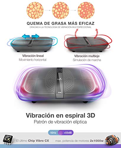 Sportstech 3D Plataforma Vibratoria VP300 | Mega Quema Grasa + 5 Bandas de Fitness Extra | Gran Superficie + 2 Motores de 1000W de Potencia + Altavoces Bluetooth + Mando a Distancia y Póster
