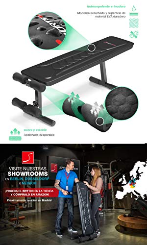 Sportstech Banco de Pesas 30en1 BRT100, Plegado Inteligente, diseño Antideslizante, con Acolchado ergonómico EVA, prática asa de Transporte, Banco Plano de Fitness, Entrenador Abdominal