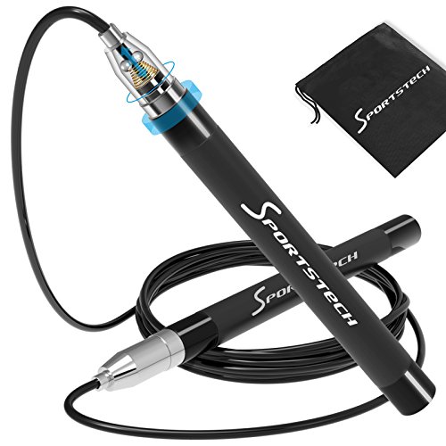 Sportstech Cuerda de Saltar Profesional RJX200 con Sistema de Bloqueo automático Cuerda Ajustable para niños y Adultos para Fitness, Crossfit, Boxeo, Resistencia y para Bajar de Peso