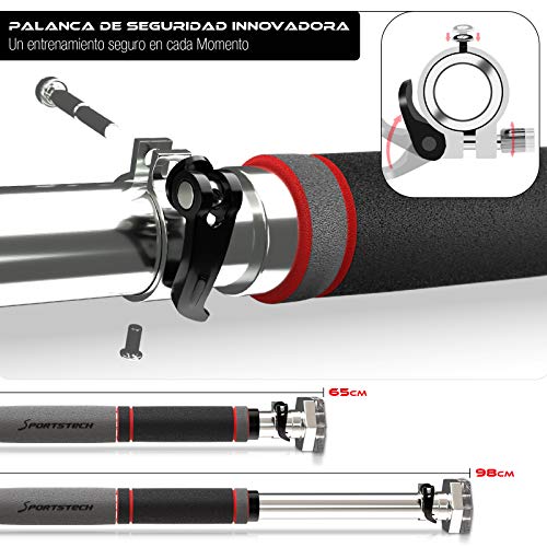 Sportstech KS200 Barra dominadas para Puerta con Sistema Hexagonal Patentado. Palanca tensora de Seguridad, 6 Puntos de presión. Carga máxima 300kg. Incluye Guantes y eBook Gratis - Barra musculacion