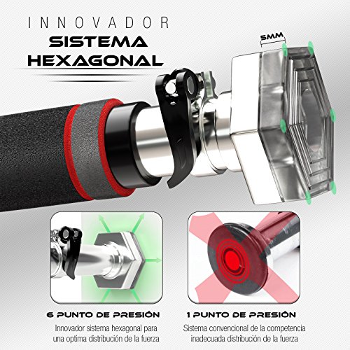 Sportstech KS200 Barra dominadas para Puerta con Sistema Hexagonal Patentado. Palanca tensora de Seguridad, 6 Puntos de presión. Carga máxima 300kg. Incluye Guantes y eBook Gratis - Barra musculacion