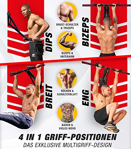 Sportstech Premium 2en1 Barra de dominadas & Dips KS700 | Montaje fácil | Barra de dominadas Portable - casa + Pared + árbol | Más de 40 Ejercicios | Set: Correa, Mochila, Protector de árbol + eBook Sportstech Premium 2en1 Barra de dominadas & Dips KS700 | Montaje fácil | Barra de dominadas Portable - casa + Pared + árbol | Más de 40 Ejercicios | Set: Correa, Mochila, Protector de árbol + eBook