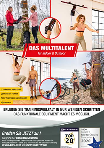 Sportstech Premium 2en1 Barra de dominadas & Dips KS700 | Montaje fácil | Barra de dominadas Portable - casa + Pared + árbol | Más de 40 Ejercicios | Set: Correa, Mochila, Protector de árbol + eBook