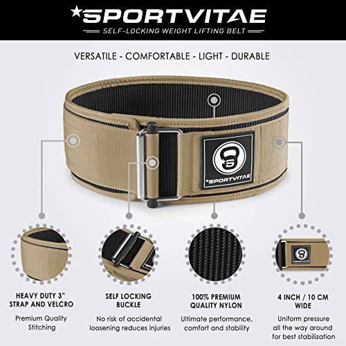 Sportvitae - Cinturón AUTOBLOCANTE Levantamiento de Pesas Nailon - Ideal Crossfit Musculación Halterofilia Powerlifting Fitness Entrenamientos de Fuerza - Ligero Resistente Ajustable - Hombre y Mujer