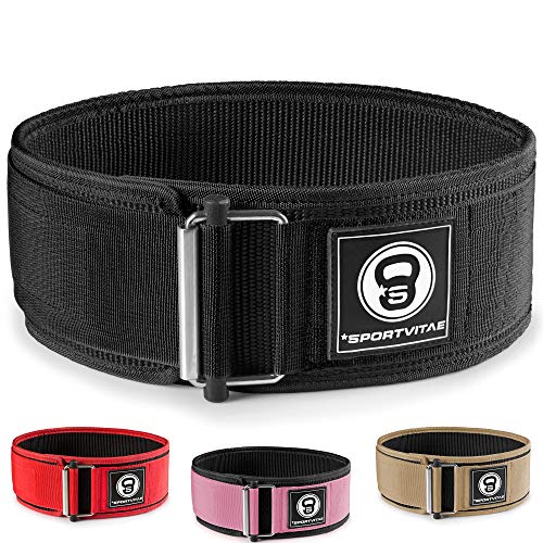 Sportvitae - Cinturón AUTOBLOCANTE Levantamiento de Pesas Nailon - Ideal Crossfit Musculación Halterofilia Powerlifting Fitness Entrenamientos de Fuerza - Ligero Resistente Ajustable - Hombre y Mujer