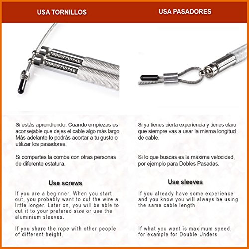 Sportvitae Comba ALUPRO de Alta Velocidad | Speed Jump Rope |Empuñaduras de Aluminio Muy Ligeras y Cómodas | Cable de Acero 2,5 mm | Cuerda Ideal para Crossfit, Boxeo, MMA, Fitness | Hombre y Mujer Sportvitae Comba ALUPRO de Alta Velocidad | Speed Jump Rope |Empuñaduras de Aluminio Muy Ligeras y Cómodas | Cable de Acero 2,5 mm | Cuerda Ideal para Crossfit, Boxeo, MMA, Fitness | Hombre y Mujer