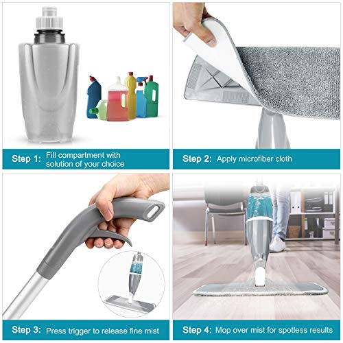 Spray Mop, Tencoz 640ml Fregona con Vaporizador Mopa Fregona con 3 La Almohadilla de Microfibra y 1 Rasqueta de Ducha, Mopa Spray Rotación de 360° Spray Mop, Tencoz 640ml Fregona con Vaporizador Mopa Fregona con 3 La Almohadilla de Microfibra y 1 Rasqueta de Ducha, Mopa Spray Rotación de 360°