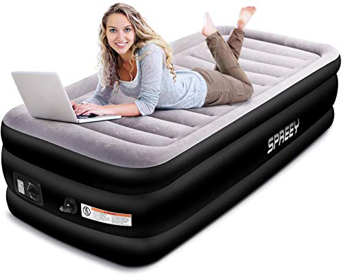 SPREEY Colchón Hinchable de Aire-Cama de Aire Individual Inflable 196 × 97 × 51cm, Bomba eléctrica integrada, Capa flocada, con Bolsa de Almacenamiento, Regalo/Invitados de Bienvenida/Camping/Viaje