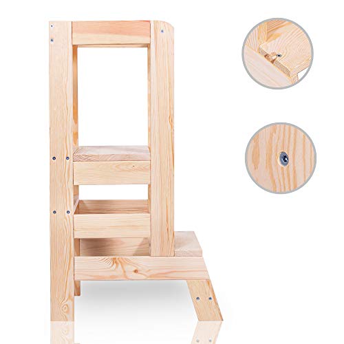 SPRINGOS Kitchen Helper|Utensilio de cocina para niños pequeños|90 x 39 x 52 cm|Madera maciza | Torre | Estable | Madera de pino | Trona | Muebles | Cocina | Plataforma