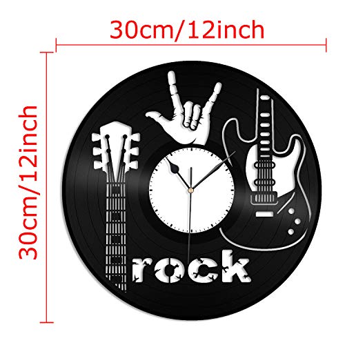 SQINAA Disco de Vinilo del Reloj de Pared de Cuarzo único silencioso Bar Decorativo decoración del Dormitorio de la música Rock de la Guitarra eléctrica,with led Light