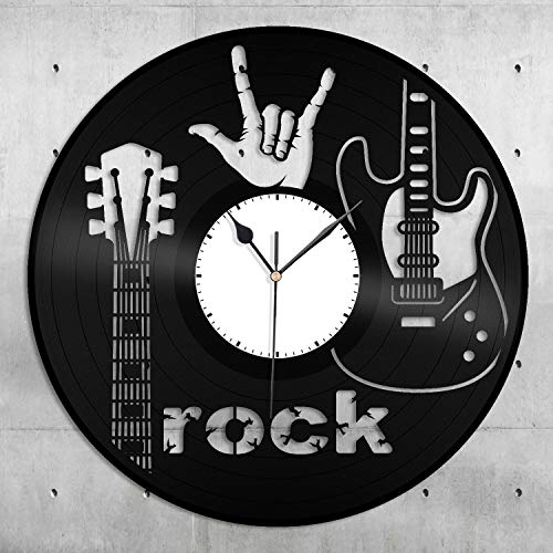 SQINAA Disco de Vinilo del Reloj de Pared de Cuarzo único silencioso Bar Decorativo decoración del Dormitorio de la música Rock de la Guitarra eléctrica,with led Light