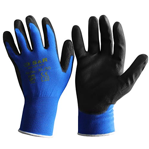 S&R 12 Guantes de Trabajo de Fibra de poliéster con recubrimiento de PU. 12 pares - Talla XL/10 S&R 12 Guantes de Trabajo de Fibra de poliéster con recubrimiento de PU. 12 pares - Talla XL/10