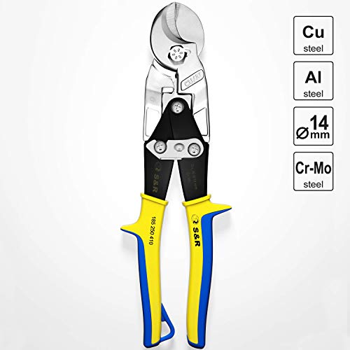 S&R Alicate Cortacables eléctricos para cables en cobre y aluminio hasta Ø 14 mm. Tijeras de precisión para electricista.