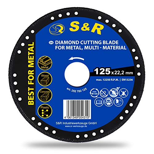 S&R Disco 125 Diamantado para Amoladora. Corte Metal, Madera, Hierro, Plastico. Muela de corte Universal