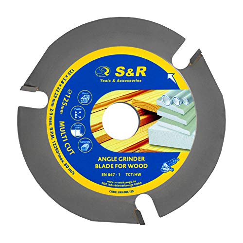 S&R Disco de corte madera 125 / Hoja Sierra Circular para Amoladora. Carburo de Tungsteno para cortar Madera / Plástico / Paneles de yeso / Aerocrete / Parquet