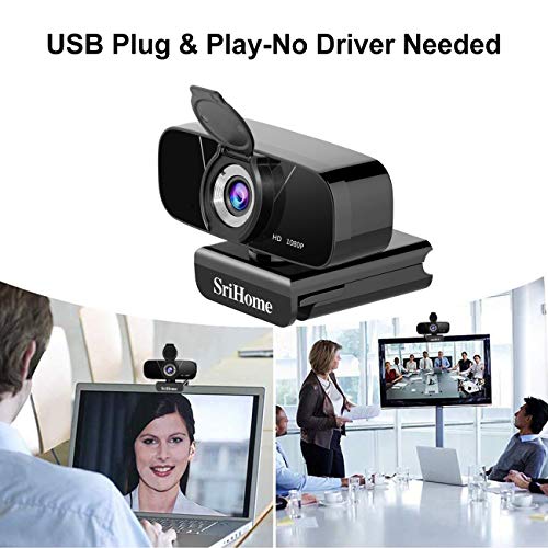 SriHome Webcam PC Full HD 1080P con Micrófono Estéreo, Webcam Portátil para PC, Webcam USB 2.0, Streaming Cámara Reducción de Ruido para Videollamadas, Grabación, Conferencias con Clip Giratorio