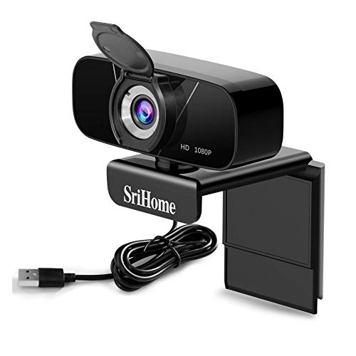 SriHome Webcam PC Full HD 1080P con Micrófono Estéreo, Webcam Portátil para PC, Webcam USB 2.0, Streaming Cámara Reducción de Ruido para Videollamadas, Grabación, Conferencias con Clip Giratorio