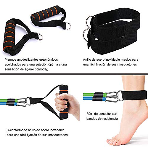 SSAWcasa Bandas de Resistencia Fitness 5 Tubos Bandas Elásticas Fitness Ejercicios Apilable hasta 100 Libras con Asas, Correas de Tobillo y Anclaje Gimnasio, Crossfit, Culturismo, Fisioterapia