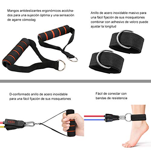 SSAWcasa Bandas Ejercicio Elastica Fitness 13 PCS Látex Bandas de Resistencia - 5 Tubos Cuerda Bandas con Asas, Correas de Tobillo y Anclaje, Bolsa de Transporte Toalla de Enfriamiento Instantáneo