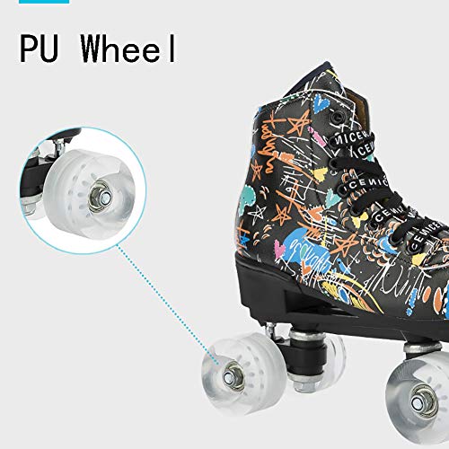 SSDM Patines De Ruedas Classic High-Top para Adultos Patinaje Al Aire Libre Patines De Cuatro Ruedas con Luz Patines De Ruedas Brillantes para Mujeres Y Hombres,Negro,38