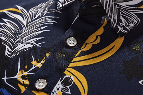 SSLR Polos Hombre Manga Corta Modelo Hawaiano de Flores (Medium, Navy)