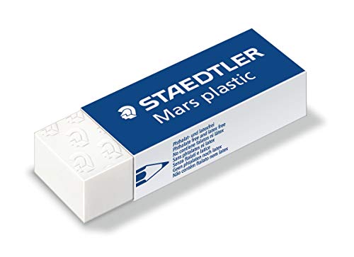 Staedtler Mars Plastic 526-S3BK2D. Blíster con una goma de borrar blanca con faja de cartón y un sacapuntas de acero.
