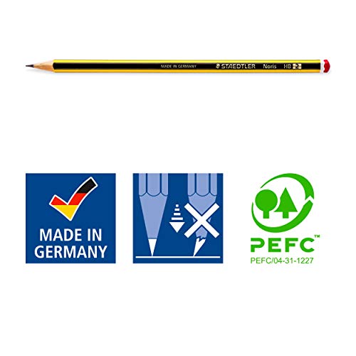 STAEDTLER Noris 120 BK12P1, Lápices de Madera Certificada, Paquete con 12 Lapiceros Hb y un Subrayador Amarillo 364-1, Multicolor STAEDTLER Noris 120 BK12P1, Lápices de Madera Certificada, Paquete con 12 Lapiceros Hb y un Subrayador Amarillo 364-1, Multicolor