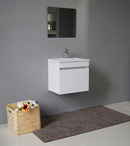STARBATH PLUS Conjunto Mueble de Baño Suspendido MDF Lavabo Resina Espejo (Blanco, 50 x 35 cm)