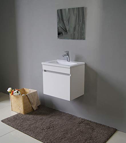 STARBATH PLUS Conjunto Mueble de Baño Suspendido MDF Lavabo Resina Espejo (Blanco, 50 x 35 cm)