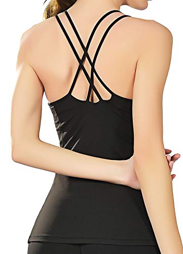 STARBILD Camiseta Tirantes con Inserto de Sujetador Camiseta de Fitness sin Mangas Deportivao para Mujer Verano para Yoga Negro XL STARBILD Camiseta Tirantes con Inserto de Sujetador Camiseta de Fitness sin Mangas Deportivao para Mujer Verano para Yoga Negro XL