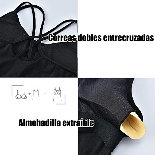 STARBILD Camiseta Tirantes con Inserto de Sujetador Camiseta de Fitness sin Mangas Deportivao para Mujer Verano para Yoga Negro XL