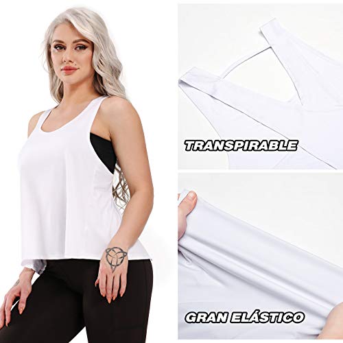 STARBILD Camiseta Tirantes sin Mangas de Fitness Mujer Chaleco Yoga Cuello Redondo Tops Deportivos Verano Blanco X-Small