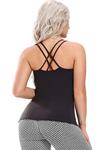 STARBILD Femmes Hauts Top de Sport Été Blouse T-Shirt Débardeur Gilet Dos Nageur Sans Manches Maillot Casual Yoga Gym Musculation, B-Noir XS