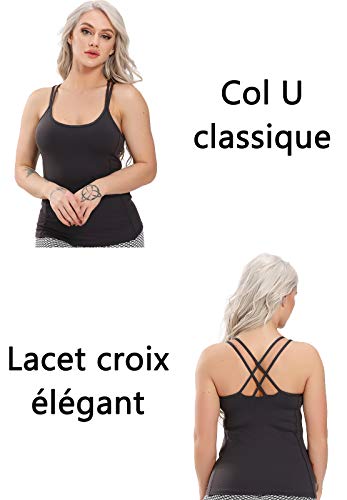 STARBILD Femmes Hauts Top de Sport Été Blouse T-Shirt Débardeur Gilet Dos Nageur Sans Manches Maillot Casual Yoga Gym Musculation, B-Noir XS