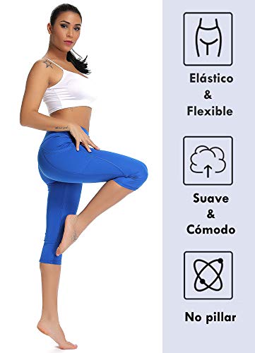 STARBILD Leggings 3/4 Mallas Pantalones de Alta Cintura Elástica Súper Transpirable Adelgazante de Yoga Deportivas Leggins para Mujer Azul S