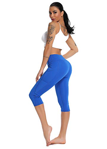 STARBILD Leggings 3/4 Mallas Pantalones de Alta Cintura Elástica Súper Transpirable Adelgazante de Yoga Deportivas Leggins para Mujer Azul S