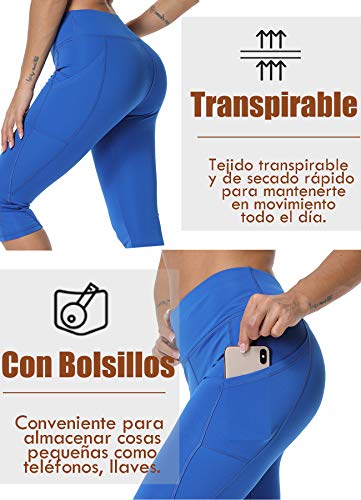 STARBILD Leggings 3/4 Mallas Pantalones de Alta Cintura Elástica Súper Transpirable Adelgazante de Yoga Deportivas Leggins para Mujer Azul S